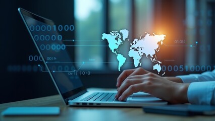 Global Network Technology on Laptop Screen
