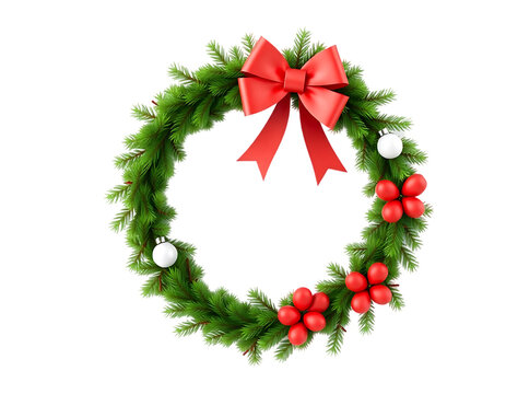 Christmas wreath with red bow and ornaments