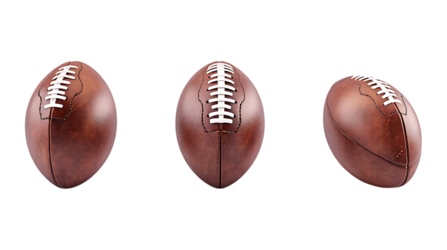Different American Football Set of Three Different Poses on Transparent Background for Sports Branding, Team Logos, or Event Marketing
