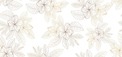 Vintage luxury seamless floral background with golden lilies flowers. Romantic pattern template for wall decor, wallpaper, wedding invitations, ceremonies, cards.	