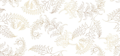 Vintage luxury seamless floral background with golden lilies flowers. Romantic pattern template for wall decor, wallpaper, wedding invitations, ceremonies, cards.	