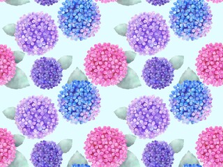 アジサイのシームレスパターン（水彩）　D-1'