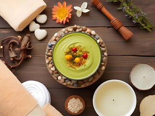 Spa Essentials with Fresh Herbal Cream and Natural Elements