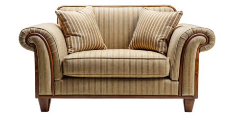 Elegant Armchair with Striped Upholstery and Wooden Accents a Luxurious Comfortable Seat for Living Room or Study