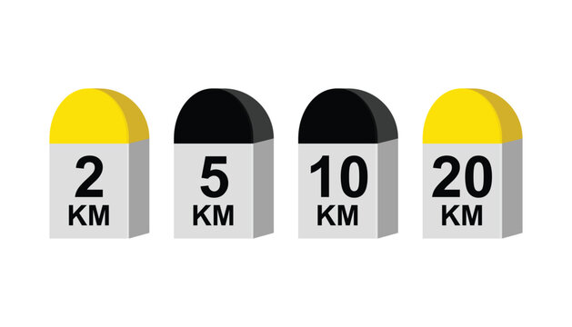 3d destination mile stone. set of road side distance detail. small stone landmark by the roadside