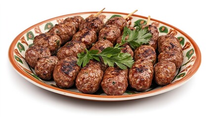 Sizzling serbian grilled minced meat skewers home kitchen culinary delight cozy environment delicious concept