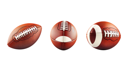 Different American Football Set of Three Different Poses on Transparent Background for Sports Branding, Team Logos, or Event Marketing
