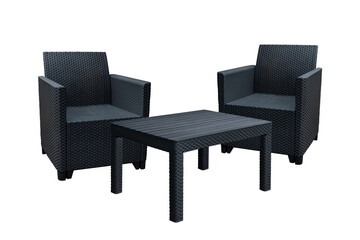 wicker armchairs and table isolated on white background