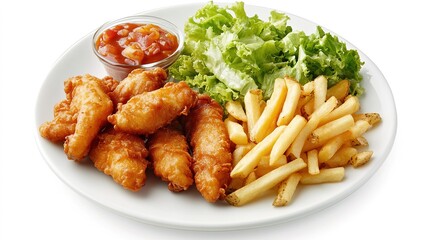 Fototapeta premium Crispy fish and chips delight uk bistro food photography casual dining close-up view culinary tradition