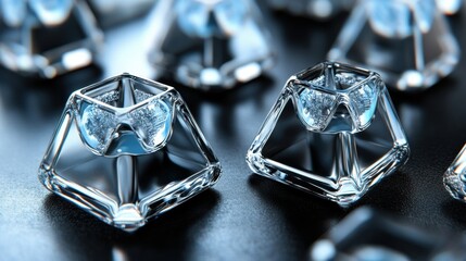 Close Up of Blue Glass Crystals on Dark Background