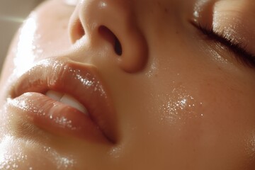 Fototapeta premium Close-up of a woman expressing serenity with glowing skin 
