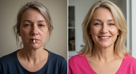 Fototapeta premium Before & After A Woman's Transformation � Quitting Smoking and Embracing a Healthier Lifestyle