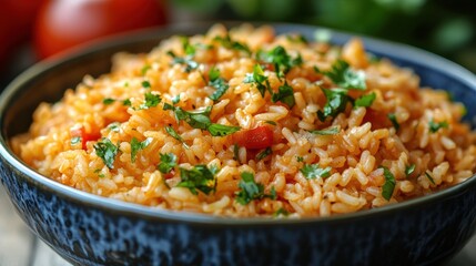 Hearty brown rice bowl with vibrant tomatoes and cilantro, beautifully presented on rustic wood. A simple, wholesome delight