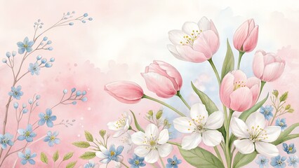Naklejka premium Delicate Spring Bloom Watercolor background
