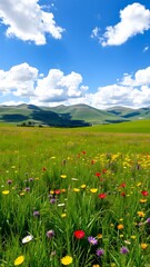 Obraz premium Vibrant Wildflower Meadow under Blue Sky