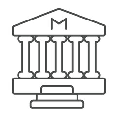 Museum building with roman columns thin line icon, city museum concept. Vector graphics. Court house, bank, government sign on white background, outline style icon for mobile or web design.
