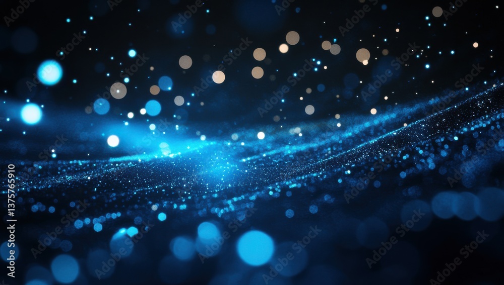 Aufkleber abstract blue glowing particles background with bokeh lights and glitter, a digital technology conce