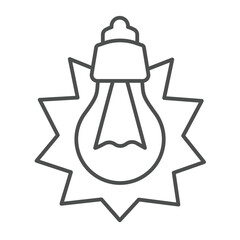 Shining light bulb thin line icon, electrical service concept. Vector graphics. Shiny lightbulb lamp sign on white background, outline style icon for mobile or web design.