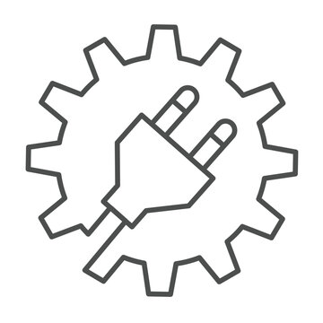 recommend clip art: Cogwheel with fork plug and cord thin line icon, electrical service concept. Vector graphics. Fork on mechanic gear, repair sign on white background, outline style icon for mobile or web design.
