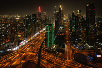 Dubai city night panorama, modern cityscape.