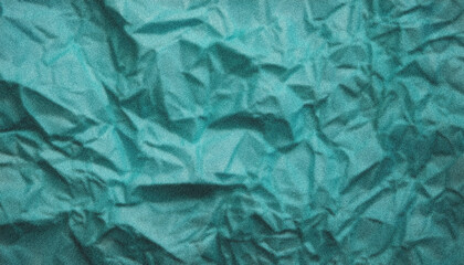 Obraz premium Crumpled turquoise wrapping paper presenting textured surface with vibrant folds, creating grainy abstract pattern filling entire frame for graphic design backgrounds
