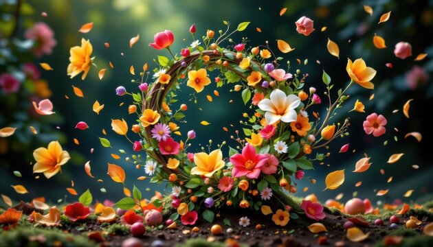 Nature's Whirlwind Imagine a whirlwind filled with leaves, flowers, and other natural elements, elegantly swirling in harmony.
