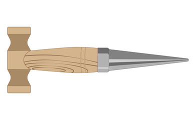 Garden tools set. Hole punch tool with wooden handle. Vector illustration isolated on white.