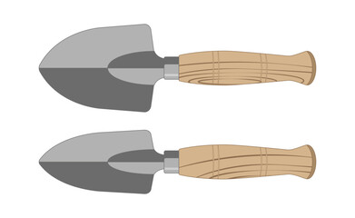Obraz premium GardGarden tools set. Trowel with wooden handle. Vector illustration isolated on white.