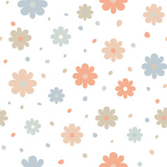 Nostalgic abstract flower field seamless pattern. Simple elegant floral background in retro color. Perfect for fabric print, organic handmade product packaging, home accessories, elegant stationery