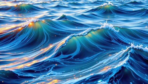 Colorful Ocean Waves Illustrate ocean waves created from shimmering hues, resembling the soft flow of fabric rather than water.