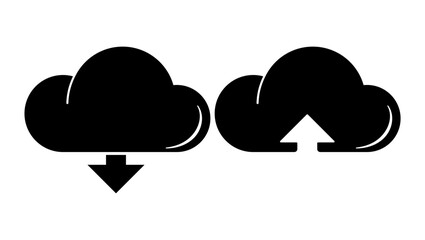 download and upload to cloud, black isolated silhouette