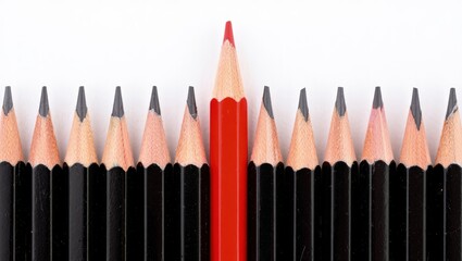 Naklejka premium Neatly Aligned Row of Identical Black Pencils – Minimalist Composition