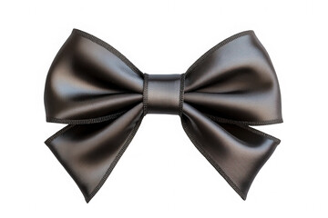 Elegant Dark Gray Satin Bow on transparent background Generative AI