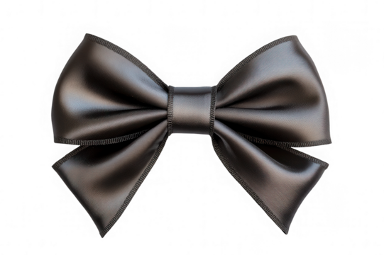 Elegant Dark Gray Satin Bow on transparent background Generative AI