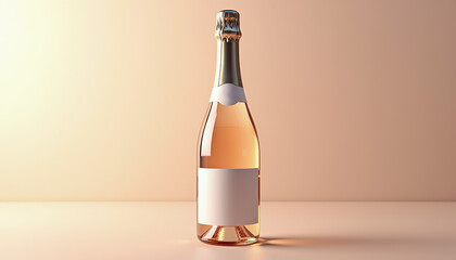 Champagne bottle mockup. Champagne or sparkling wine bottle mockup with clean label — product branding design in soft warm tones and minimal studio setting.