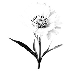 Black Bachelors Button Flower in Halftone Retro Dot Style with Transparent Background