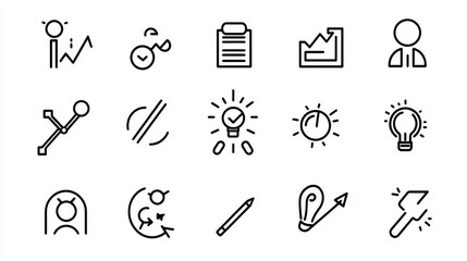 A collection of icons representing creative ideas technological solutions strategic planning and business growth opportunities for professional development and organizational transformation