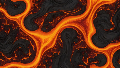 A fiery and molten abstract design resembling flowing lava, with intense orange, red, and yellow hues. 