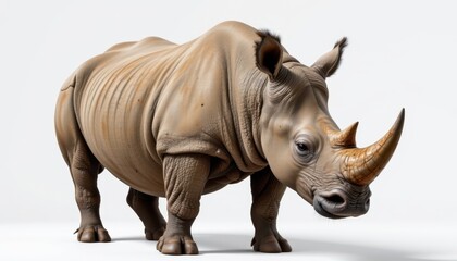 Obraz premium A detailed description of a rhino studio shot isolated on a clear white background would be a high resolution image capturing the majestic animal's powerful stature, wrinkled skin