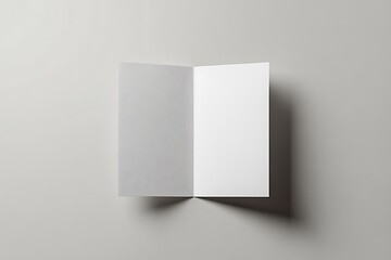 Blank White Bifold Brochure Mockup on Gray Background with Shadow Top Angle View