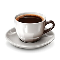 Obraz premium Aromatic Brew: A pristine cup of rich, dark coffee, steaming with freshness, rests on a matching saucer, a perfect visual representation of a morning ritual or a relaxing break.