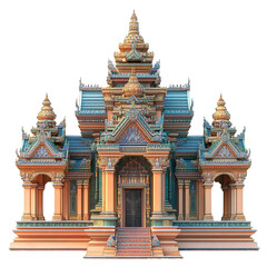 Obraz premium 3d front view illustration of a Wat Samaki Cambodia monument isolated on a white transparent background