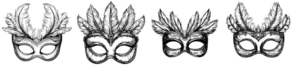 Colorful masks with feathers showcase artistry and tradition for a festive event during carnival season in a vibrant atmosphere