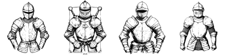 Obraz premium Various types of medieval armor showcasing design and craftsmanship from different regions and periods