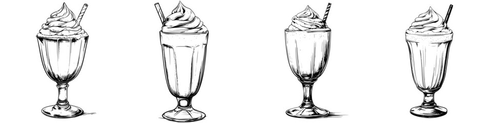 Delightful milkshakes served in different glasses at a retro diner during a summer afternoon