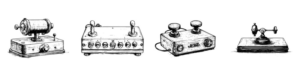 Fototapeta premium Collection of vintage communication devices from different eras showcasing technological evolution