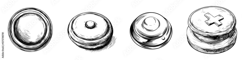 Poster various button designs displaying different shapes and functions for user interface applications in 