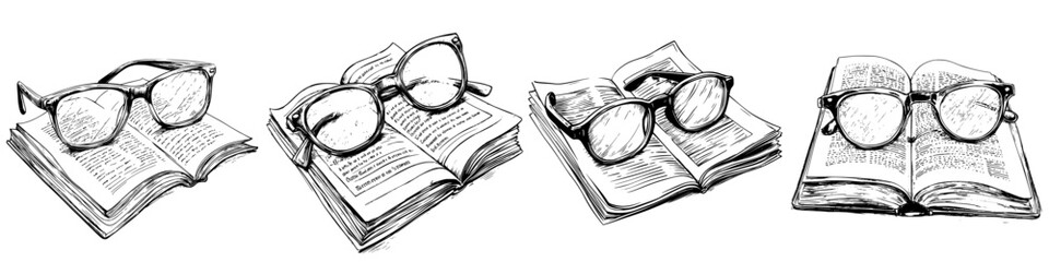Glasses resting on open books showcase the beauty of literature and reading enthusiasm in a cozy setting during the day