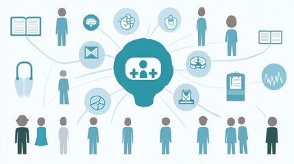 Abstract Network Connections Illustration Teal and Gray Icons