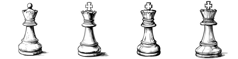 Fototapeta premium Detailed illustrations of chess kings showcasing different artistic styles from various angles